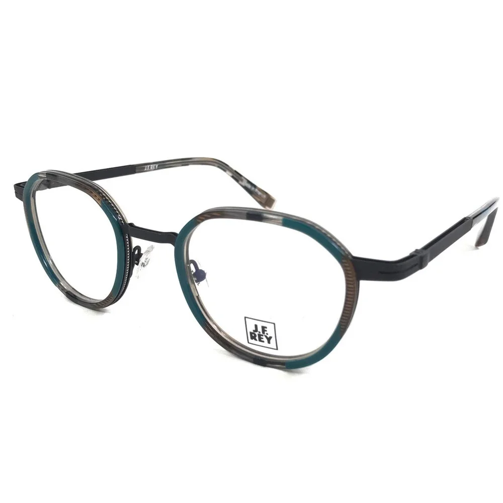 J. F. Rey Eyeglasses Frames JF2876 4550 Black Gray Green Brown Round 49-22-14